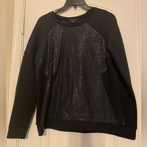 LIKE NEW! Trouvé Black Dressy Stretchy Partial Faux Leather Sweatshirt l Large